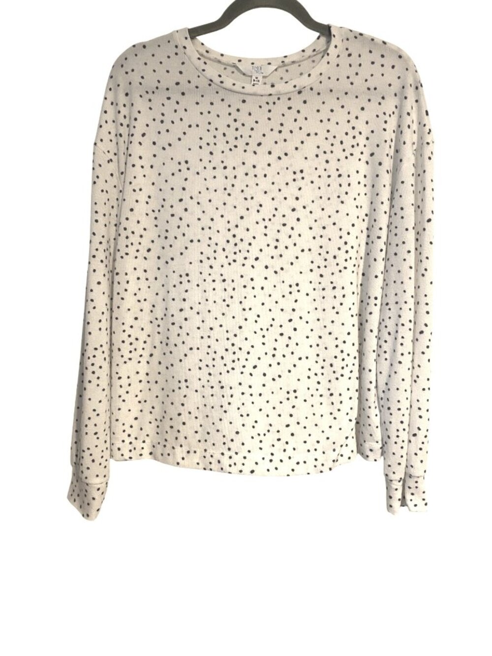 Time And Tru Women's M White Gray Top Polka Dot Long Sleeve Lightweight Casual